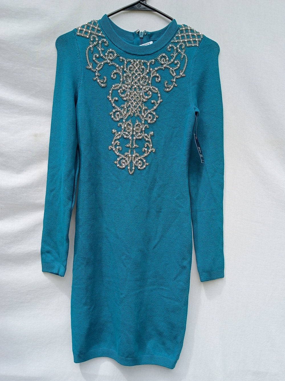 Guess by Marciano Teal Beaded Crewneck Sweater Dress Holiday Cocktail Size Small